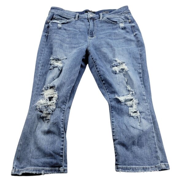 Judy Blue Jeans Womens 18W Skinny Capri Fit Dark Wash Distressed - Picture 1 of 7